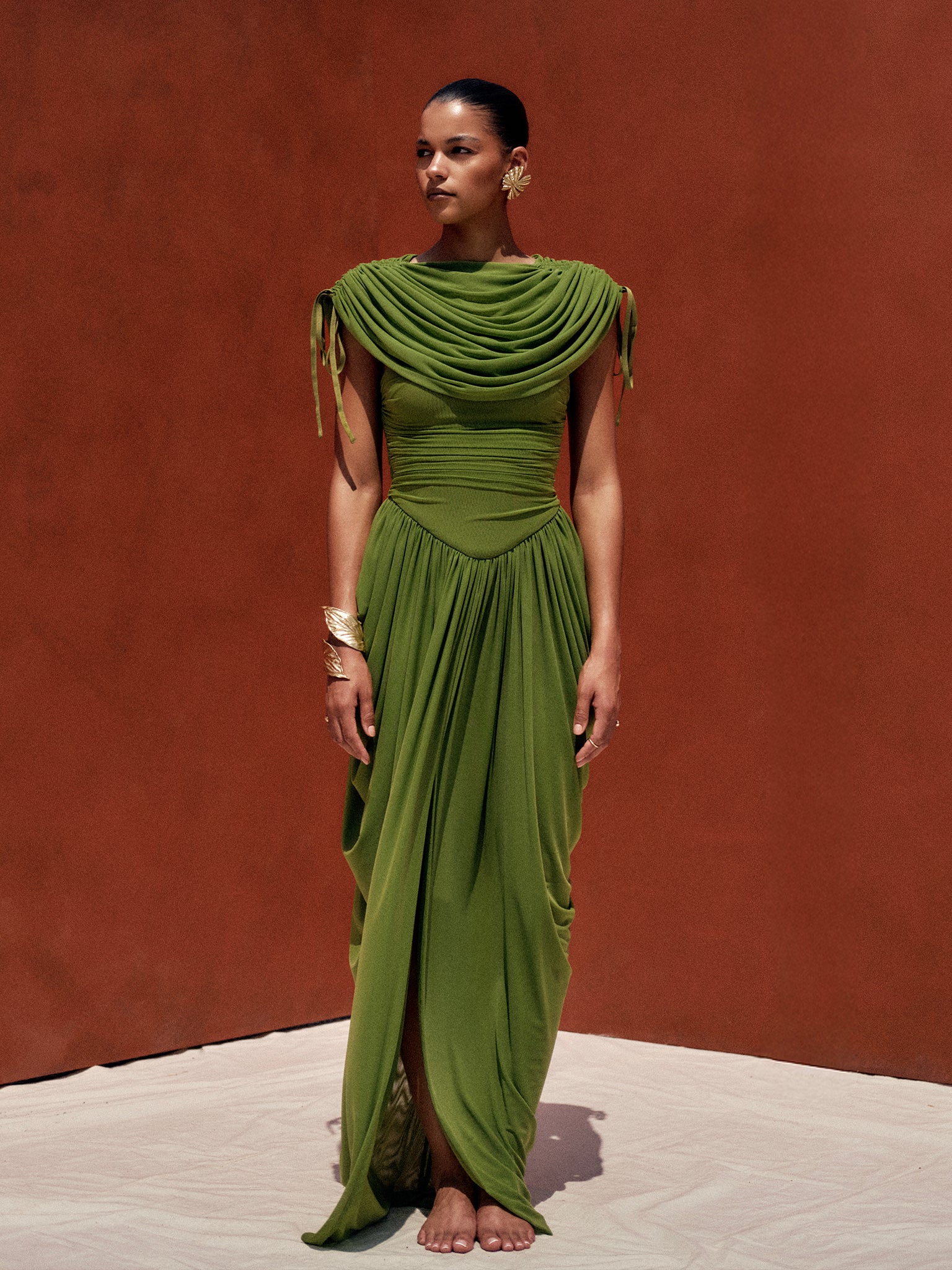 Andrea Iyamah Women's Katu Mesh Dress - Olive In Green | Size: M Andrea Iyamah Women's Katu Mesh Dress - Olive In Green | Size: M