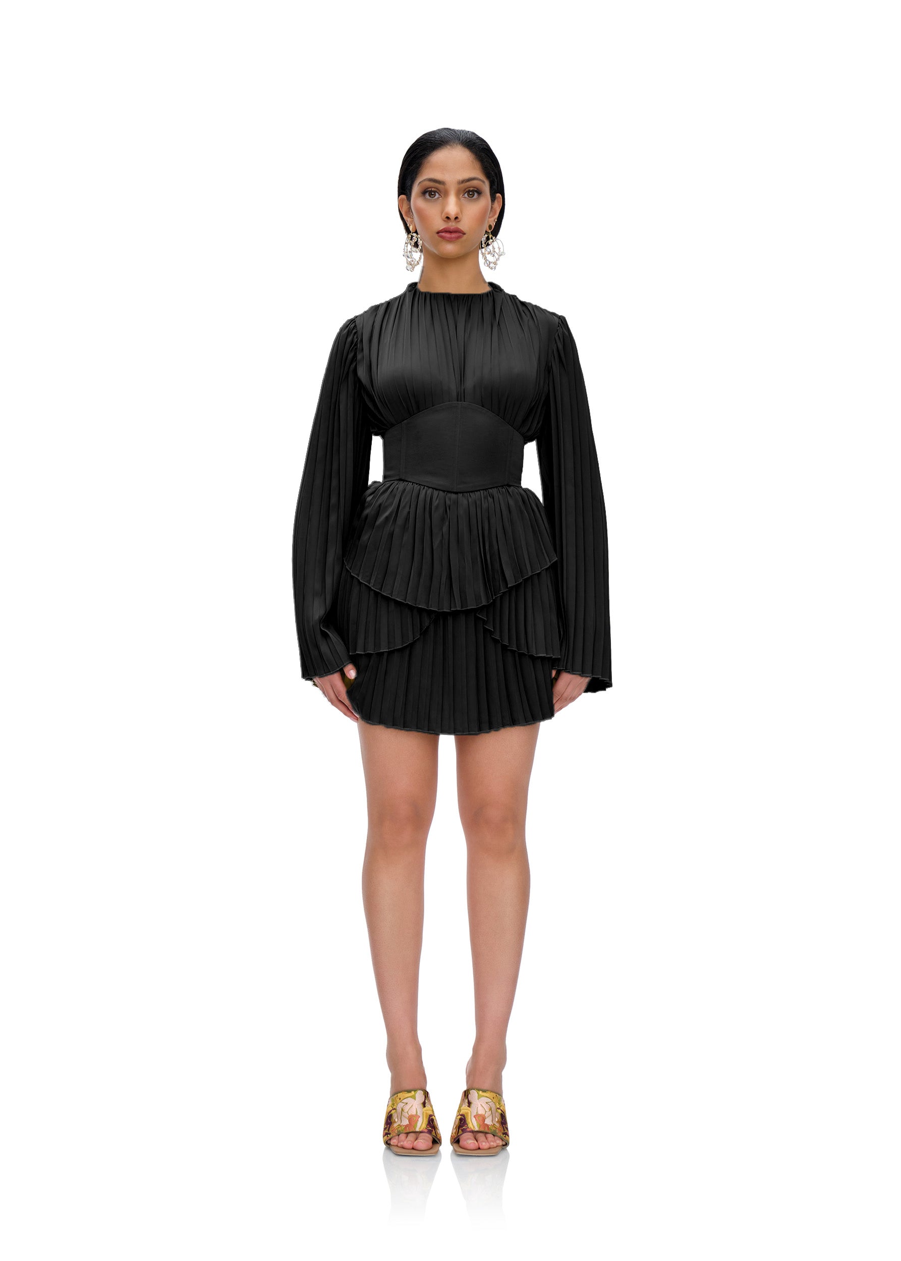 LENTI PLEATED MINI DRESS - BLACK
