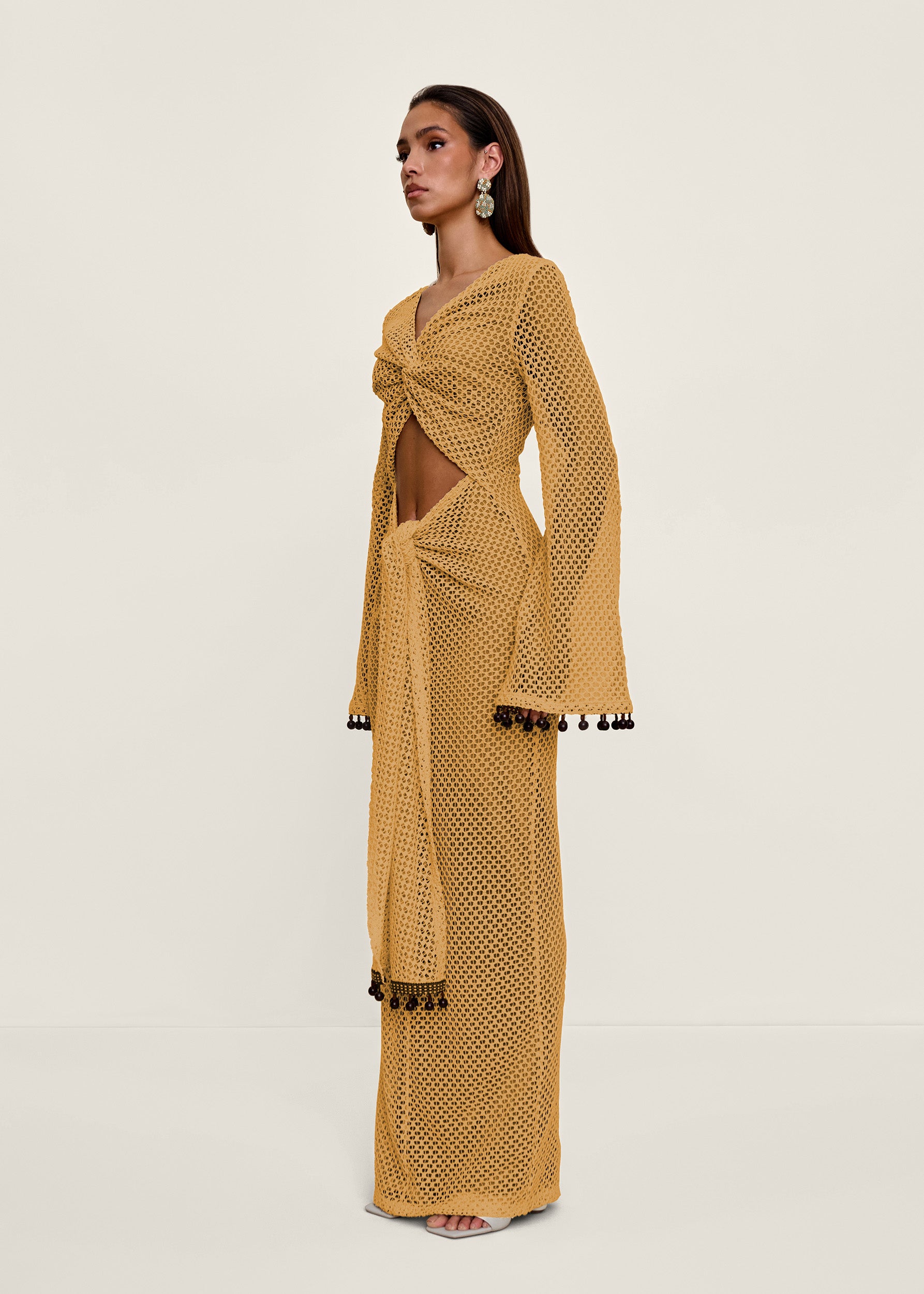 TERI CROCHET DRESS - MUSTARD