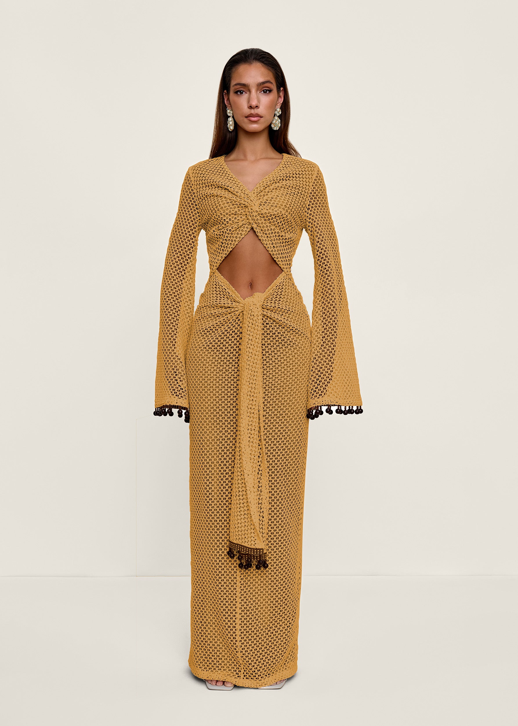 TERI CROCHET DRESS - MUSTARD