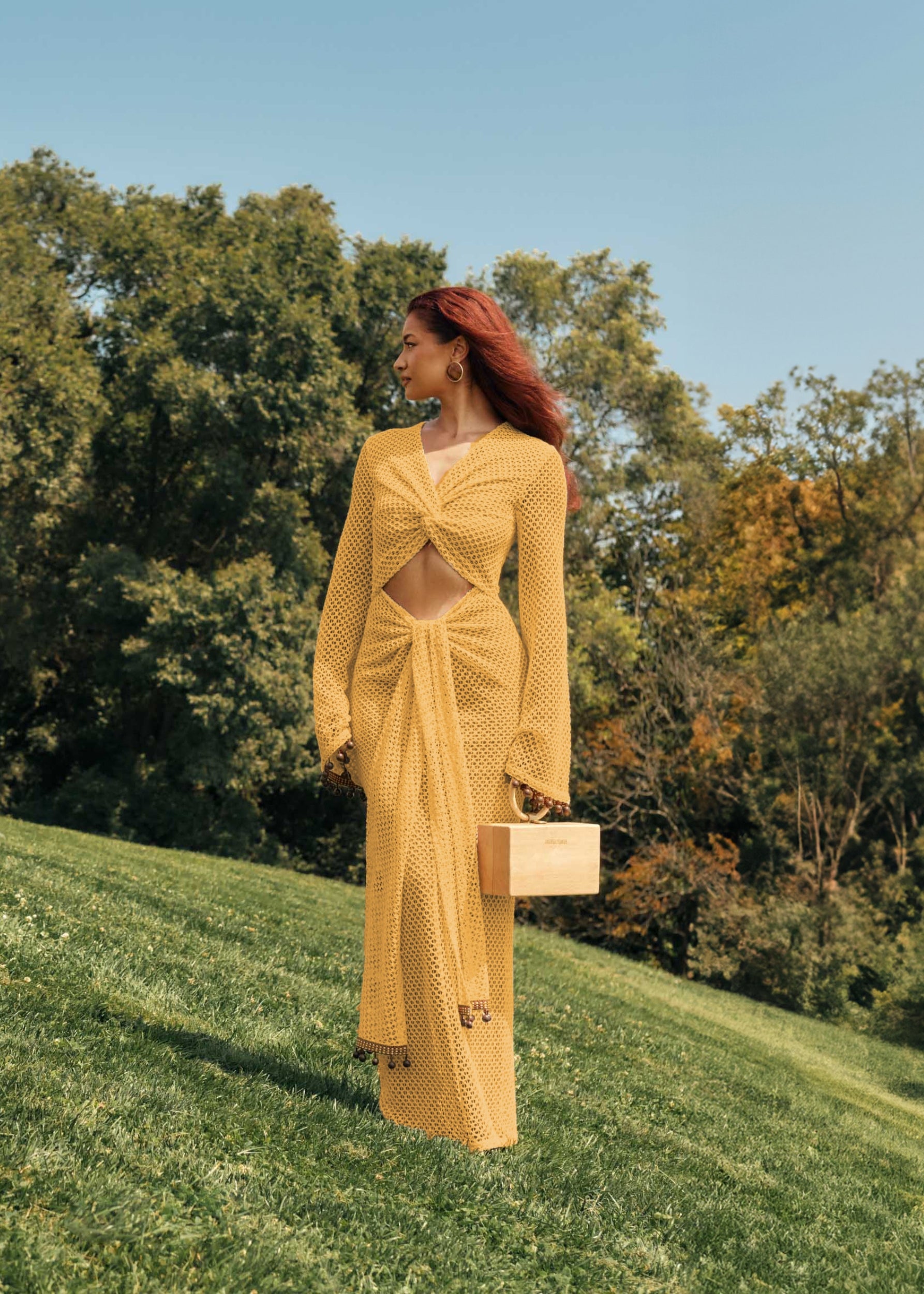 TERI CROCHET DRESS - MUSTARD